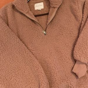American Eagle Dusty Pink Sherpa Quarter Zip